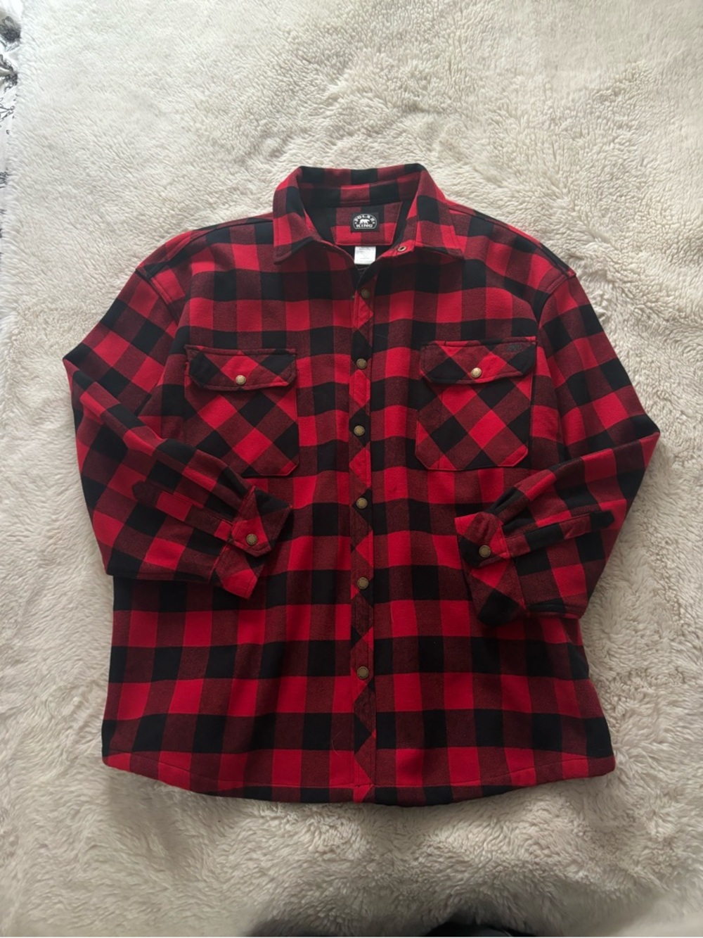 Polar King Red & Black Plaid Flannel Fleece Lined Shirt Jacket